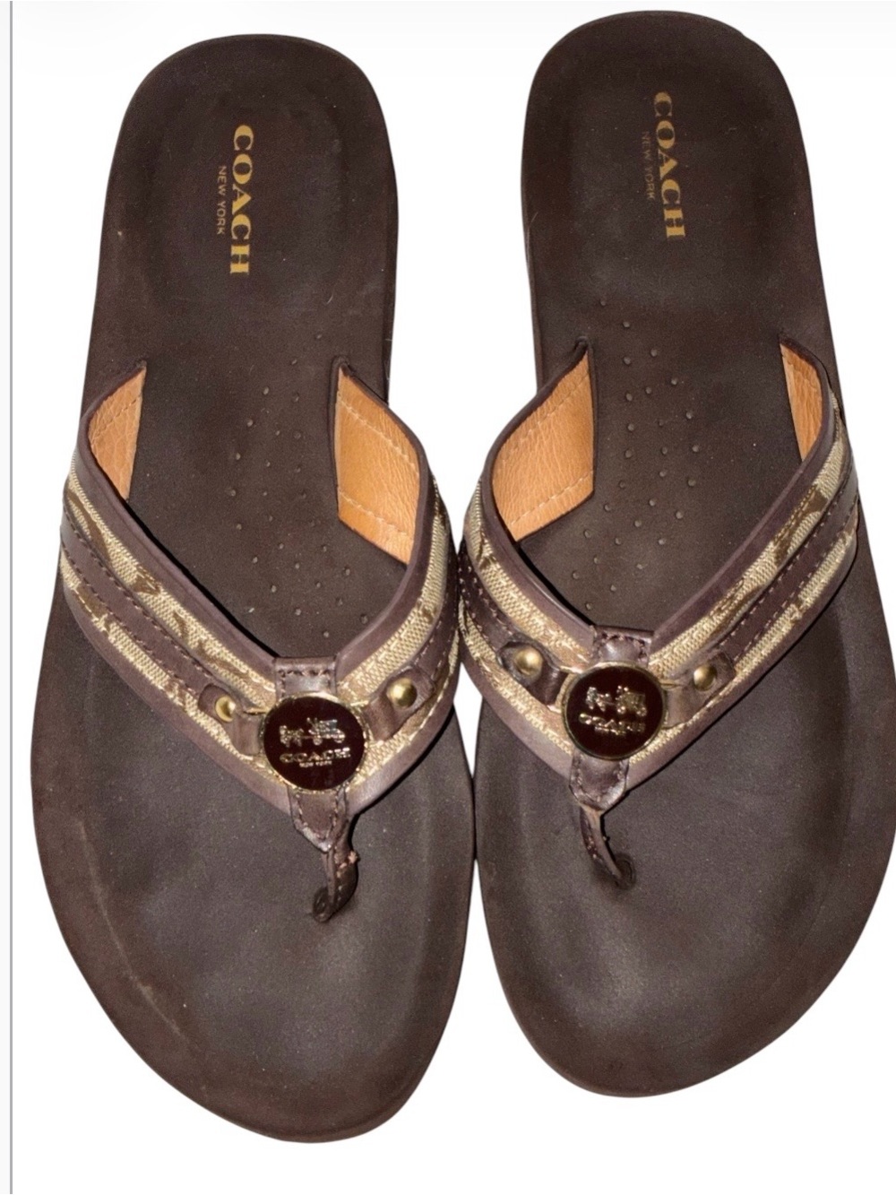Coach Jasmine Thong Sandals, Khaki and Brown Sz 8